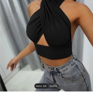 Black Cross Halter Top
